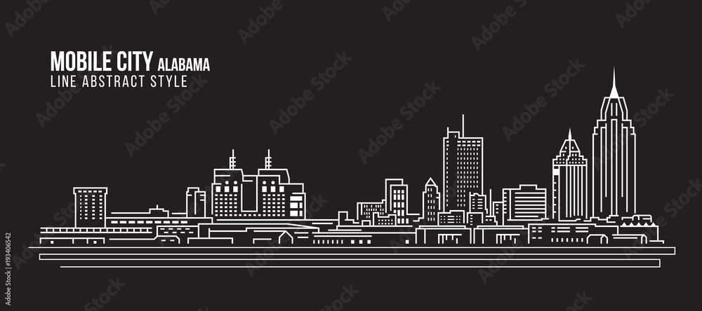 Cityscape Building Line art Vector Illustration design - Mobile city (Alabama)