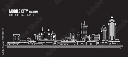 Cityscape Building Line art Vector Illustration design - Mobile city (Alabama)