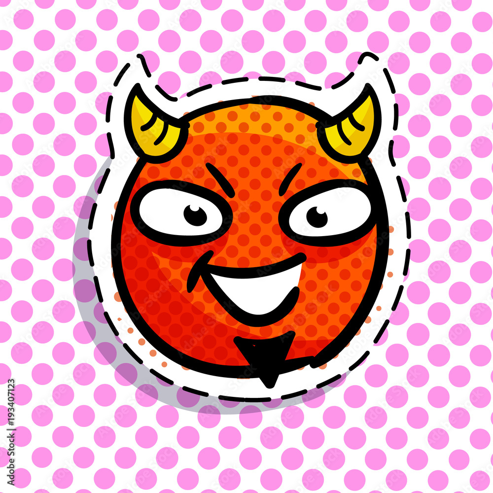 Fototapeta premium Devil smile on dots background.