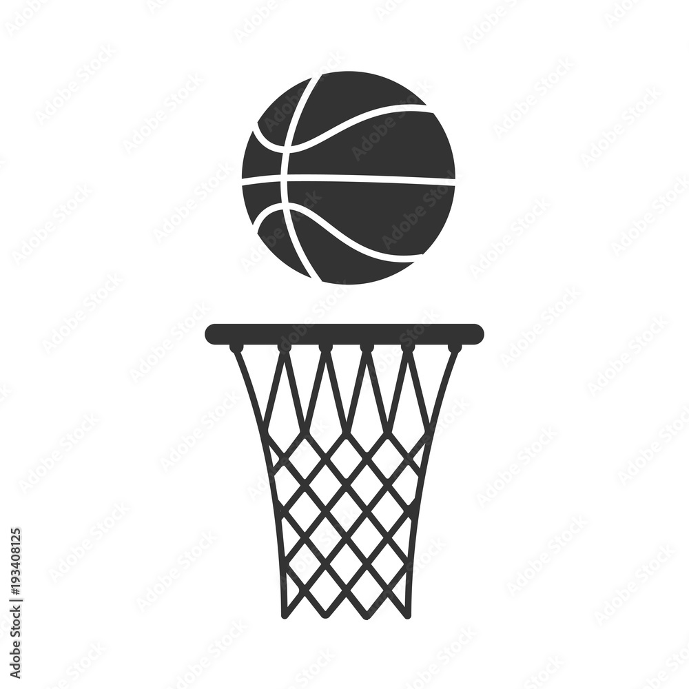 Basketball hoop and ball icon. Flat vector illustration in black on white  background. Stock Vector | Adobe Stock