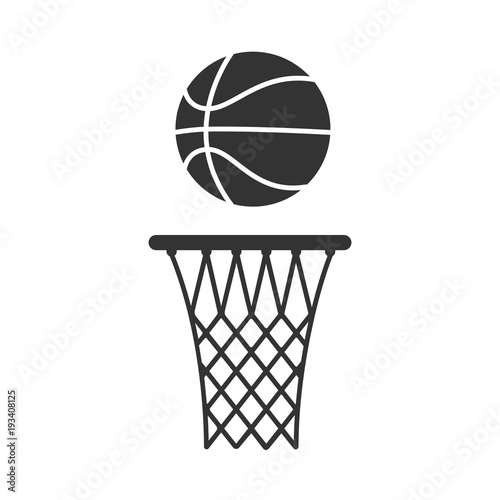 Basketball hoop and ball icon. Flat vector illustration in black on white background.