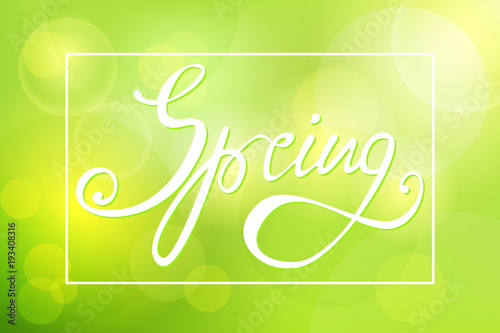 Abstract green background with the inscription-spring.
