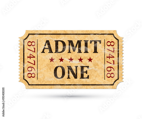 Admit one ticket. Vintage admission ticket isolated on white background. Vector illustaration