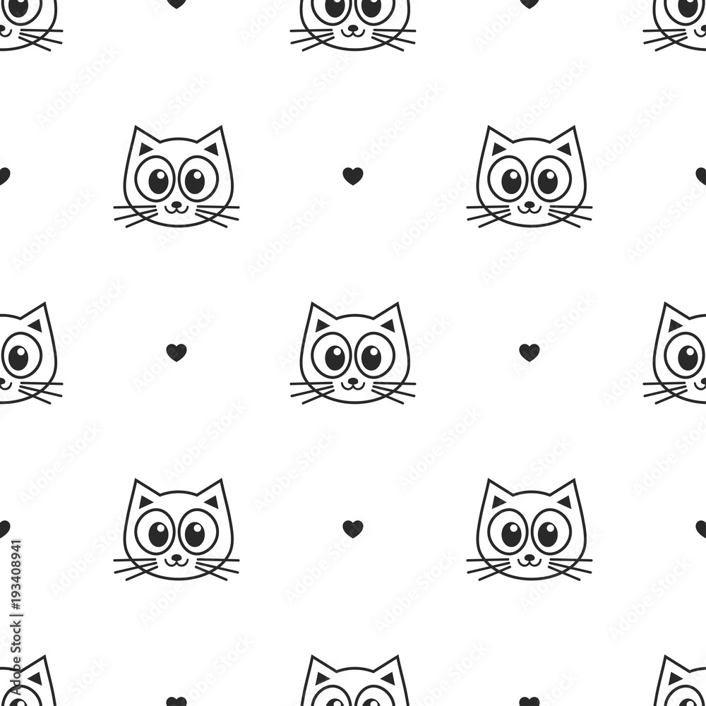 pattern with cute cats and hearts