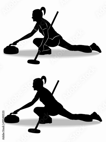 silhouette of figure curling player , vector draw