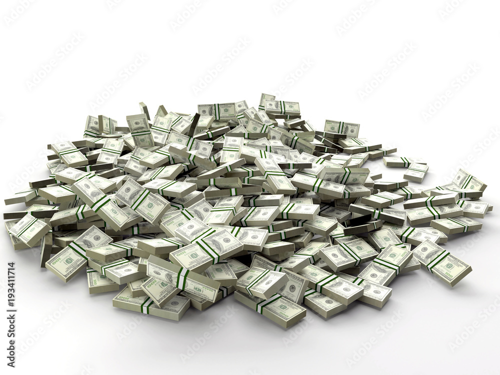 Pile of 100 dollar bill wads
