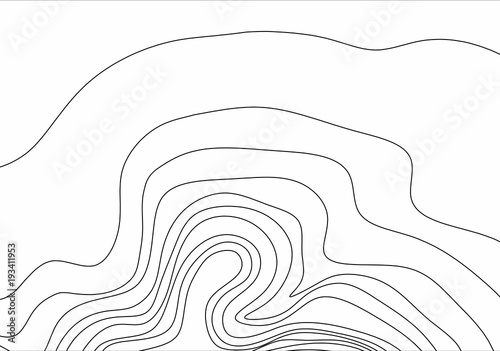 Abstract black and white topographic contours lines of mountains. Topography map art curve drawing. vector illustration.