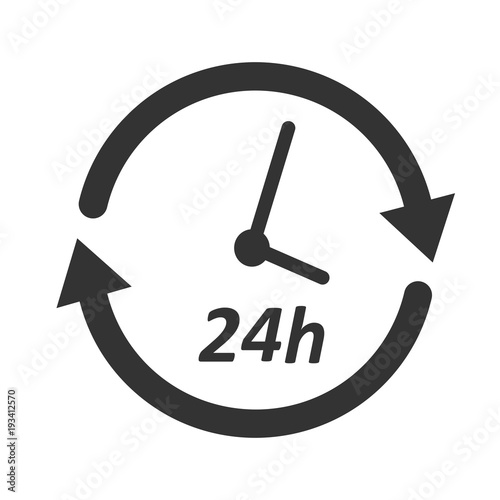 Clock 24h icon. Flat vector illustration in black on white background. photo