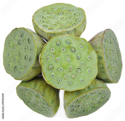 Freshness Lotus seed and seedpod isolated on white background photo