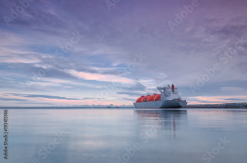 GAS CARRIER IN PORT - Ship at the harbor at dawn