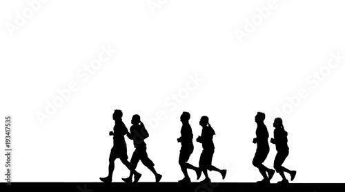 silhouette family running on white background