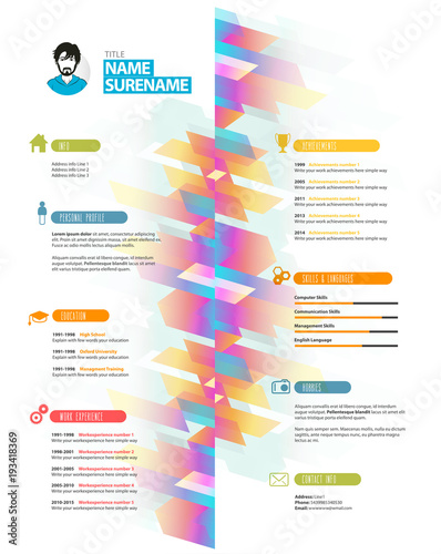 Creative simple cv template with colorful stripes.