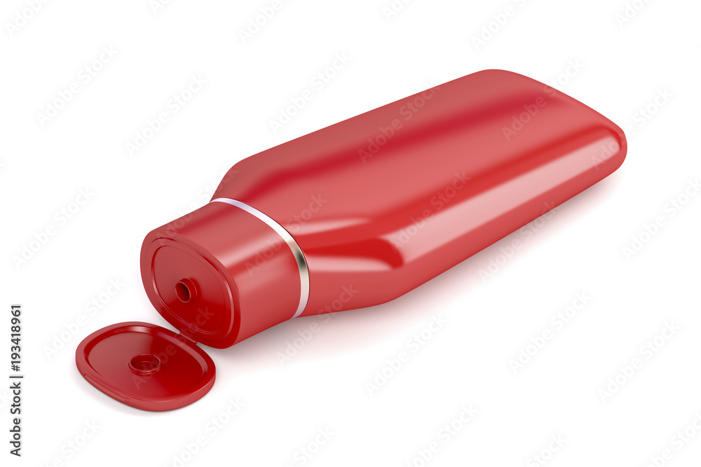 Red plastic shampoo bottle Red plastic shampoo bottle