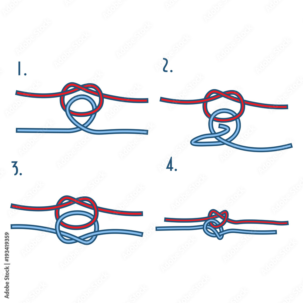 True lover's or love knot step by step guide or visual vector instruction.  True love knot, a variant of Fisherman or Shamrock one with the symbolism  of romance, friendship and affection. Stock