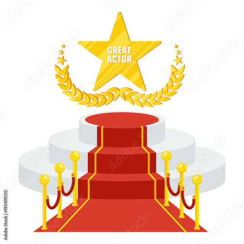Red carpet and film festival award. Flat vector cartoon Red carpet illustration. Objects isolated on a white background.