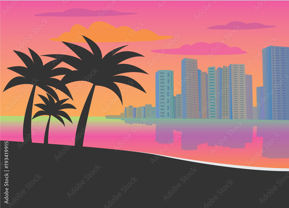 Fototapeta premium Ilustracja wektorowa płaski Miami. Obraz do projektowania
