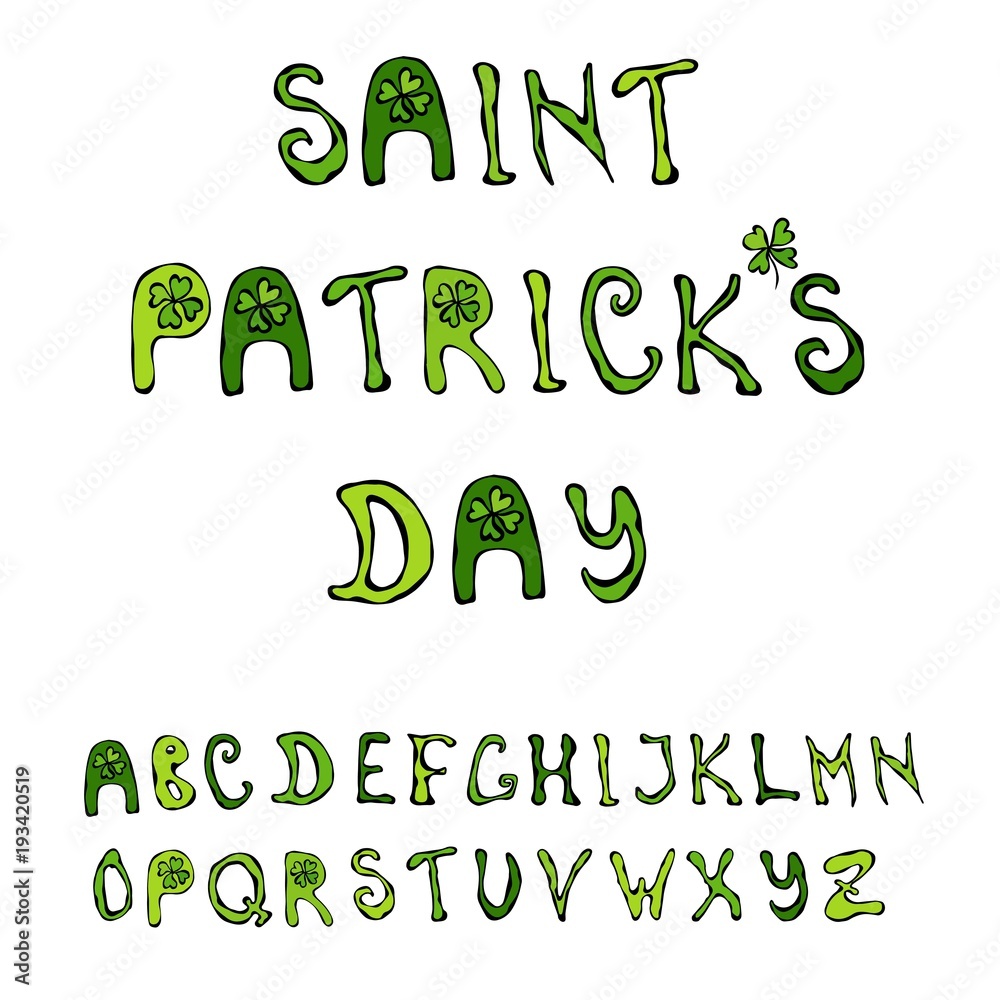 Saint Patrick's Day'. Hand drawn St. Patrick's Day lettering outline  typography for postcard, card, flyer, banner template. Typographic design  for St. Patrick Day. Savoyar Doodle Style. Stock Photo | Adobe Stock