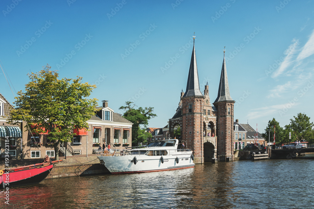 De Sneeker Waterpoort is the symbol of the Frisian town of Sneek in the Netherlands