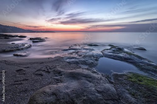 Sea heart. Magnificent sea sunrise at the rocky coast near Varna  Bulgaria