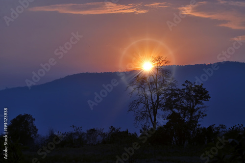 landscape of sunset and high mountain