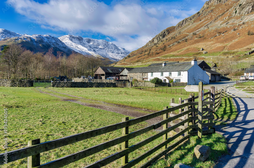 An isolated farmhouse at the head of Langdale
