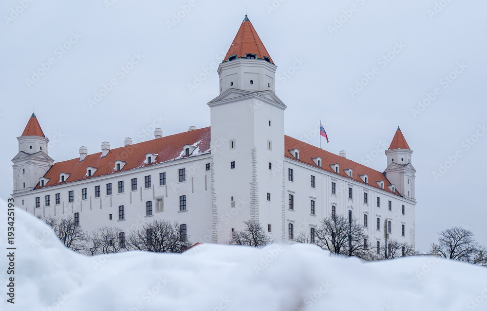 Bratislava castle on the snow
