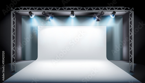 Empty stage in television studio. Vector illustration.