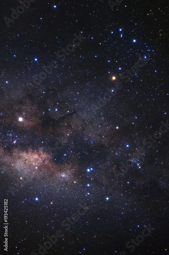 Scorpio constellation and the center of the milky way with stars and space dust in the universe, Long exposure photograph, with grain.