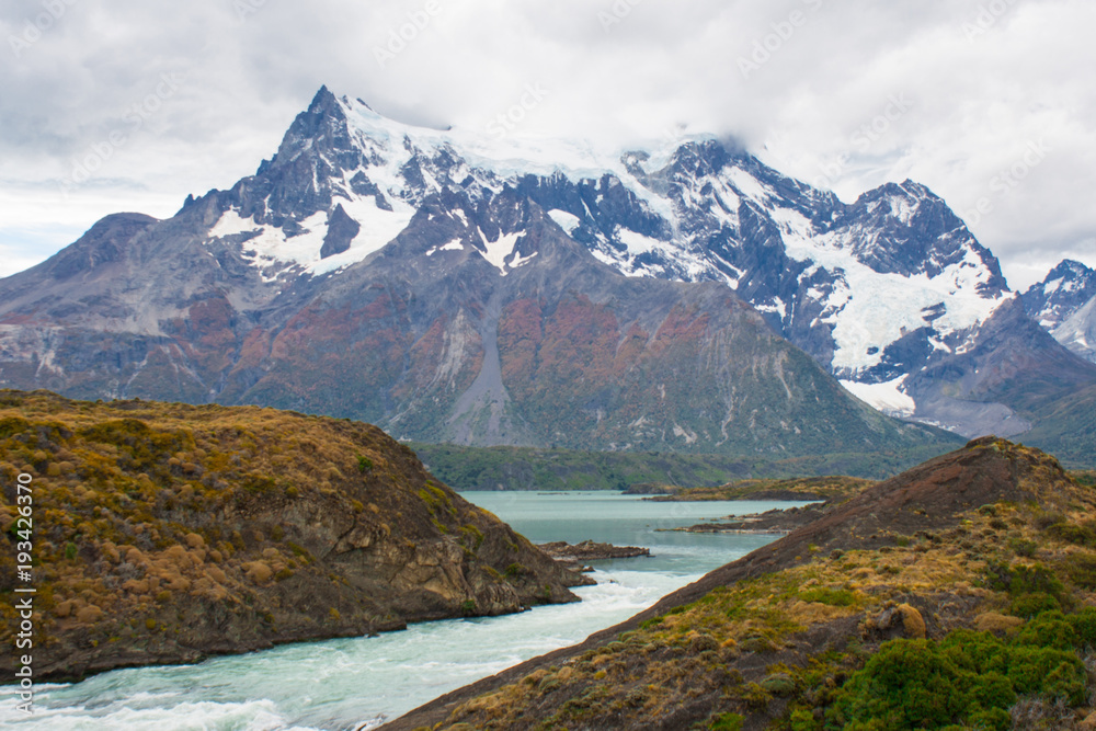 Mountains and river of Torres del Paine