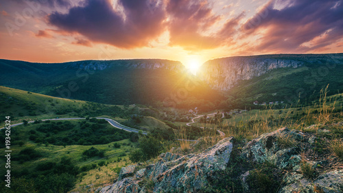 Turda Gorge (Cheile Turzii) panorama at sunset, natural reserve, Transylvania, Romania © daliu