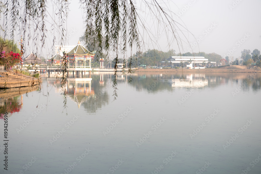Chinese Pavilion with branch in the morning. Chinese Pavilion with branch in the morning.