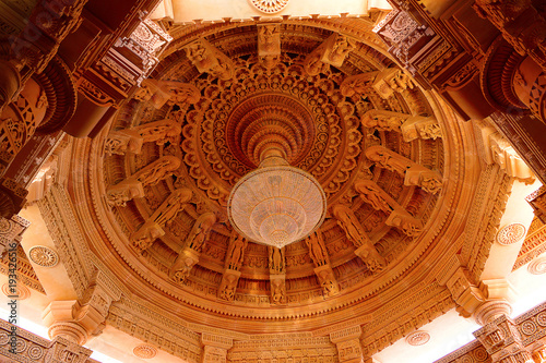 Chandelier and center dome of BAPS Shri Swaminarayan Mandir Pune