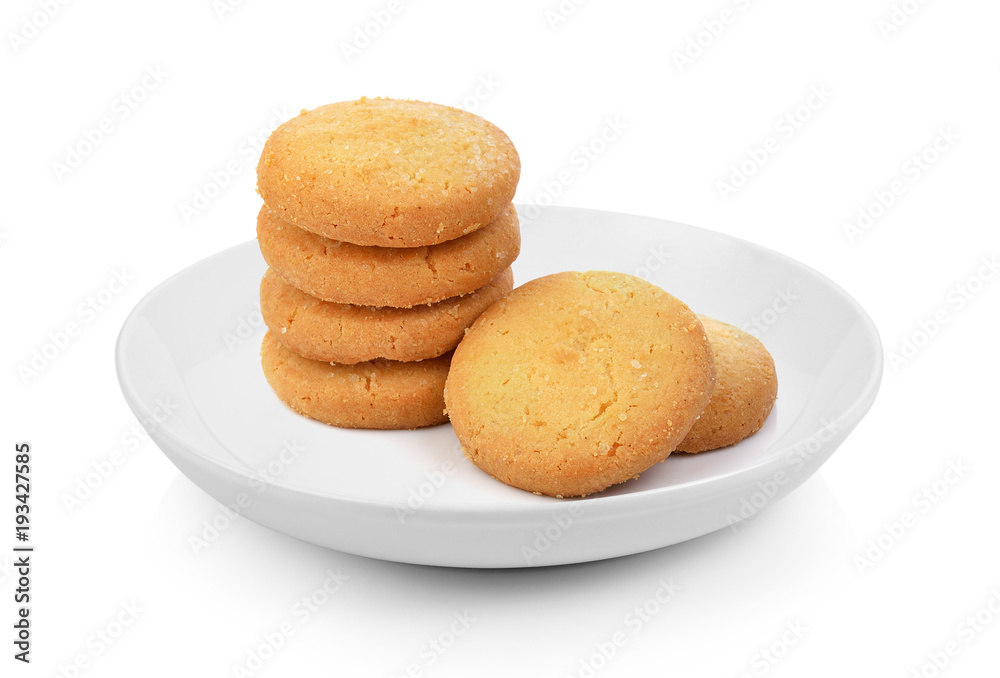 cookie in plate on white background