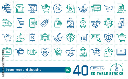Online shopping and e-commerce line icons set. Suitable for banner, mobile application, website. Editable stroke