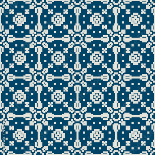 Seamless background southeast Asian retro aboriginal traditional art textile pattern mosaic geometry cross square check