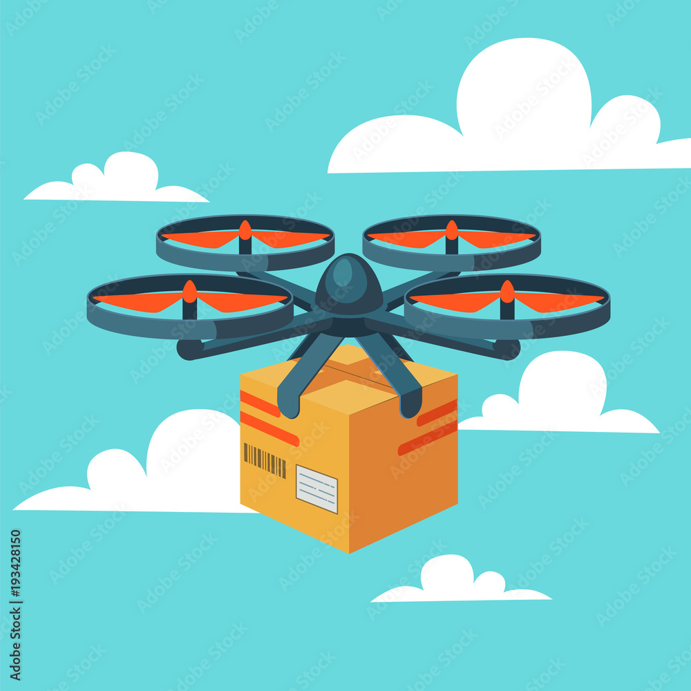Vecteur Stock Drone delivery service. Remote air drone with parcel. Modern  delivery of the package by flying quadcopter. Flat style concept | Adobe  Stock