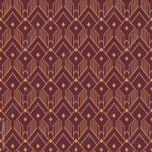 Seamless background southeast Asian retro aboriginal traditional art textile pattern stitch line check polygon geometry