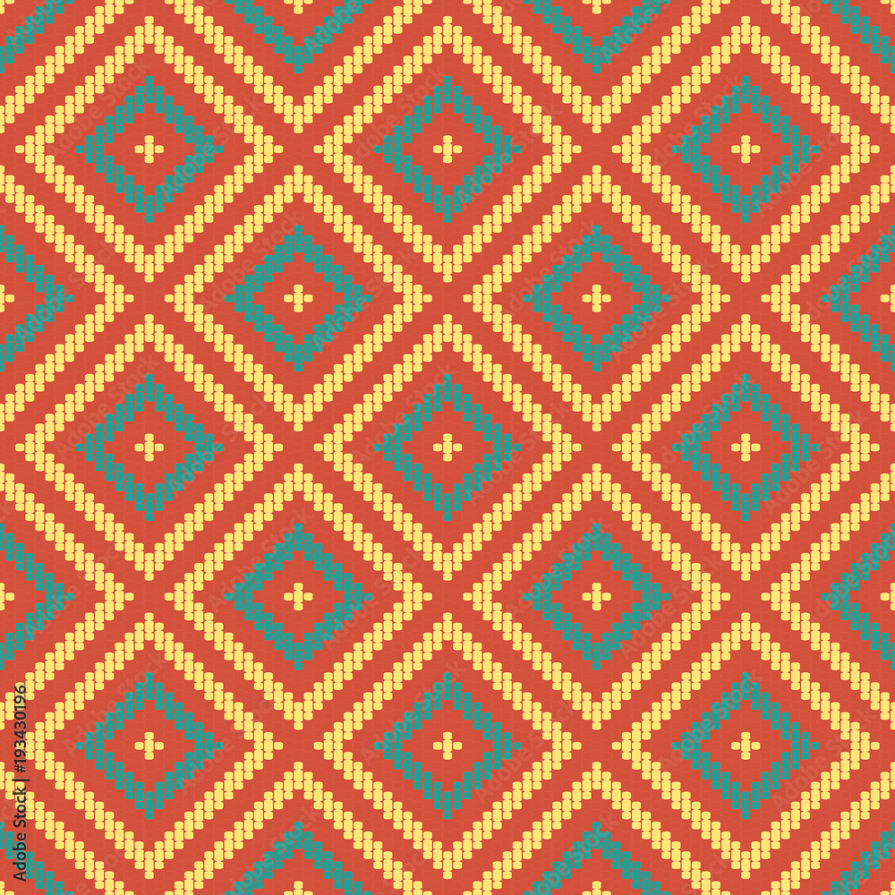 Seamless background southeast Asian retro aboriginal traditional art textile pattern round corner line cross check square frame