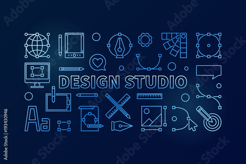 Design studio blue vector line illustration or banner