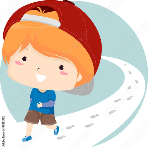 Kid Boy Travel By Foot Illu...