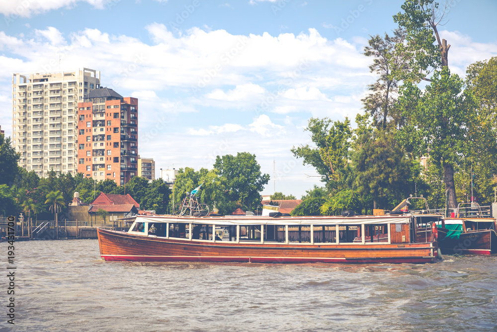 Maritime transport in El Tigre port. Tigre is an important city in the province of Buenos Aires, Argentina.