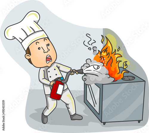 Man Chef Fire Extinguisher Illustration