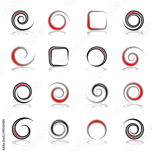 Design elements set. Spiral, circle and square shapes.