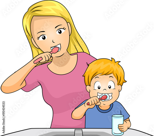 Girl Mom Kid Tooth Brush Il...