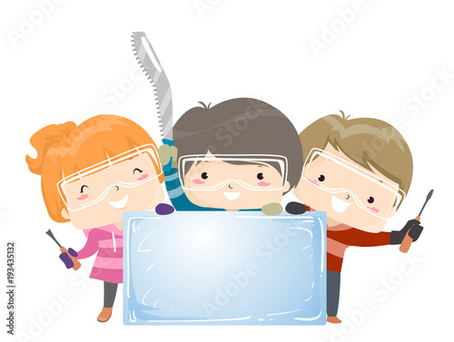 Kids Ice Carving Team Illus...