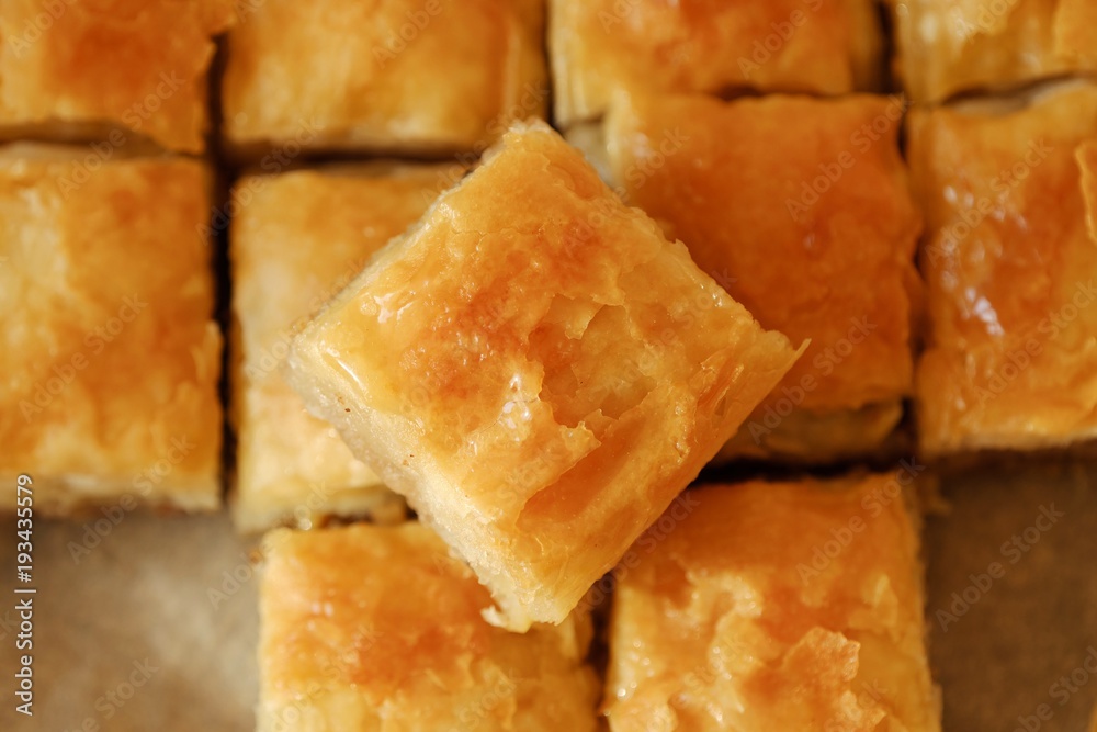 Delicious baklava dessert with nuts and honey  