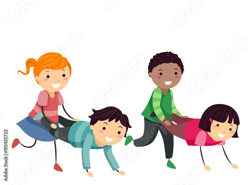 Stickman Kids Wheelbarrow Illustration