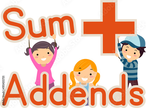 Stickman Kids Addition Equation Terms Illustration