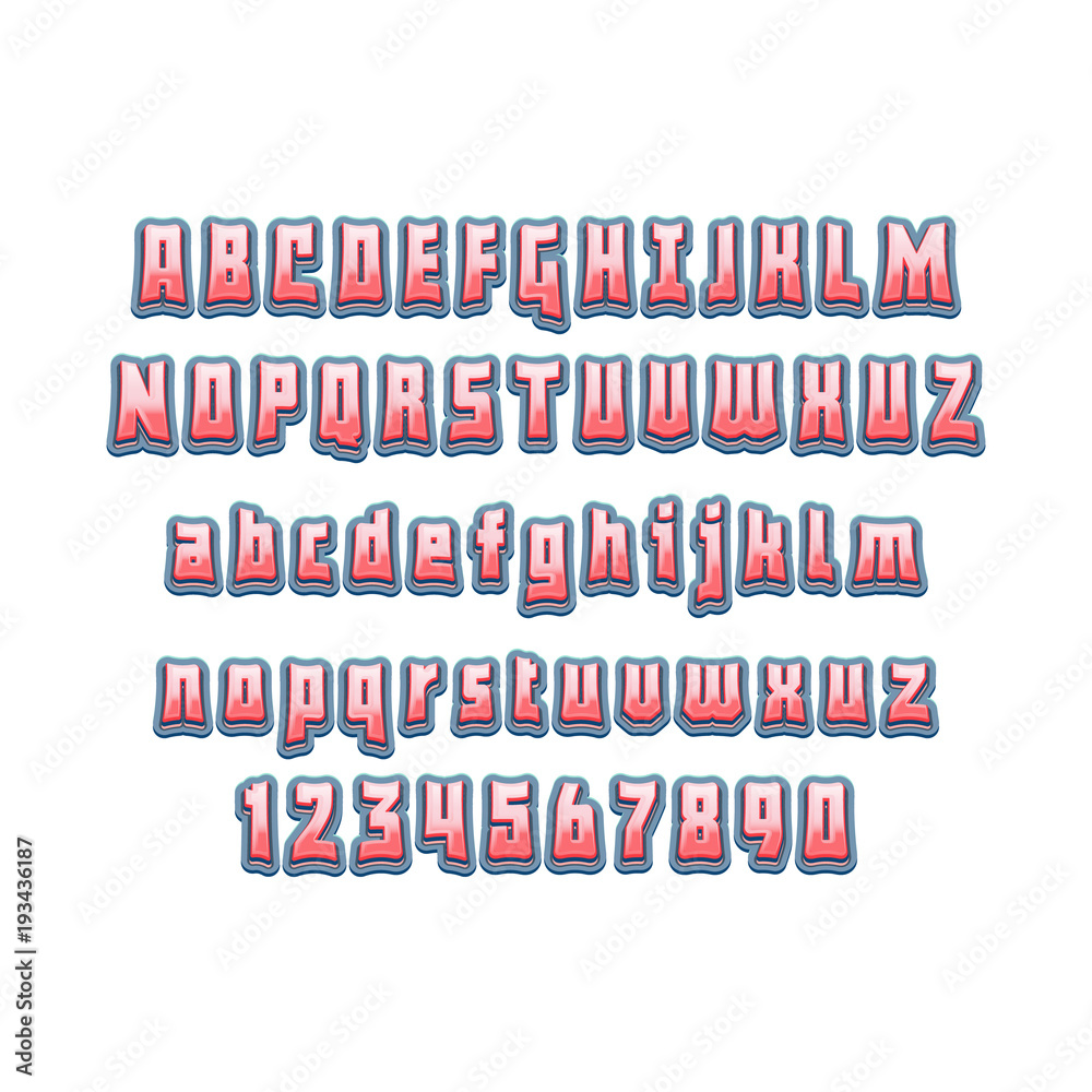 Fototapeta premium Comic lettering font 3d. Vector alphabet.Hand Lettering script font. Typography alphabet for Designs Logos, Packaging Design, Poster. ABC...
