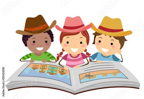 Stickman Kids Cowboy Story Illustration